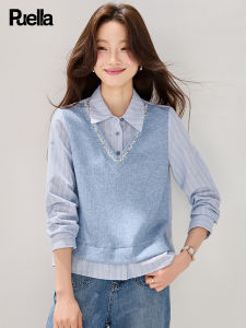 puella | Layered Patchwork Stylish V-Neck Knitted Shirt