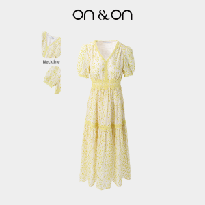 ON&ON | French V-Neck Lace Trim Cutout Embroidered Waist Cincher Dress