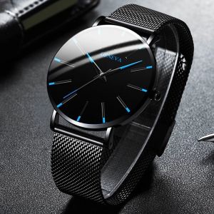 Minimalist Mens Fashion Ultra Thin Watches Simple Men Business Mesh Belt Quartz Wrist Watch Relogio Masculino