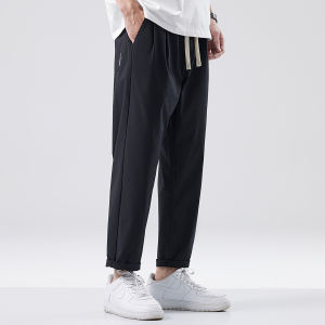 Hansca Ice Silk Mens Summer Thin Straight Leg Sport Pants Loose Cone Shaped Air Conditioning Nine Points Quick Dry Casual Trousers