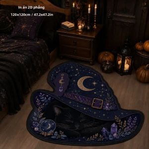 VIKAMA Halloween Mũ Phù Thủy Mèo Đen Thảm Không Đều Mềm Mại Chống Trơn Trượt Trong Nhà Thảm Cho Phòng Ngủ Phòng Tắm Phòng Khách Có Thể Giặt Bằng Máy