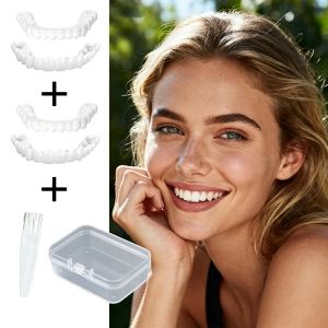 2 Sets Invisible Fake Teeth Kit 2 Upper 2 Lower Veneers with Brush and Storage Box for Men Women