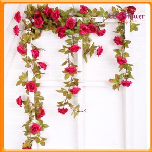 Dây hoa hồng leo cao cấp 2m3 Hoa lụa Hoa giả treo tường trang trí ban công DC-191