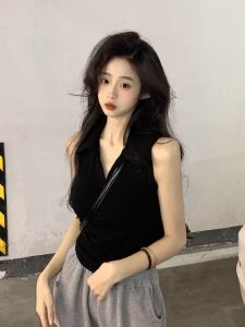 plus Size Pure Desire V-Neck Strap Vest Women Summer New Style Slimming Short Sleeveless Top Hot Girl Commute Style Solid Color