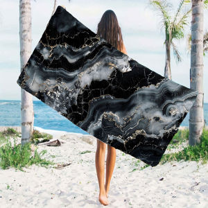 Black Grey Gold Agate Marble Quick Drying Microfiber Beach Towel Lightweight for Swimming Camping Yoga - Bath Towel