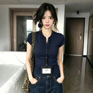 DUOFEIYAN | Korean Style Henry Collar Ice Silk Knit Women T-Shirt