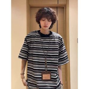 OUMULONG | Summer Coffee Stripe Boxy T-shirt