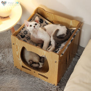 Pety Box Wooden Cat Nest Blocks Combination Cat Climbing House With hammock Sleeping Pad Detachable Pet Supplies
