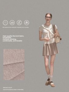 Khaki High Waist Knitted Mini Skirt Womens Casual A-Line Skirt Summer New Style Commute Simple Style Short Skirt