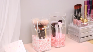 Hộp Cọ Trong Suốt Sang Trọng- Lọ Đựng Cọ Kèm Hạt Trang Trí 3D- Hộp Makeup Brush Holder Cao Cấp- Hộp Đựng Cọ Trang Điểm Hạt Ngọc Tinh Tế