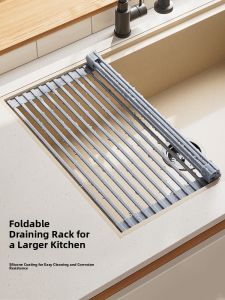 Kitchen Sink Drain Rack Dish Drainer Multi-Functional Folding Space Saving Silicone Material No Installation Required
