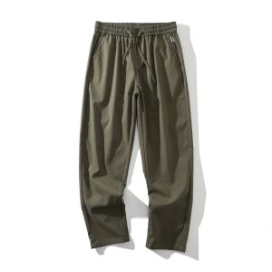 Artistic Style Mens Casual Pants Elastic Waist Straight Leg Smooth Fabric Autumn Long Trousers Comfortable Breathable Polyester