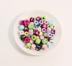 10pcs/lot Colorful Acrylic Square Beads Exclamation Question Mark Pattern Big Hole Loose Bead For DIY Phone Chain Bracelet Decor