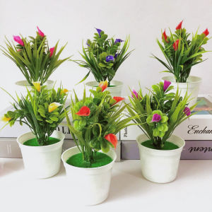 【Free Shipping】Artificial Flower Fake Potted Plant 5 Small Lotus Simulation Small Bonsai Office Home Decoration