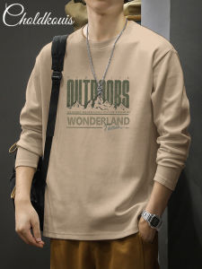 Pure Cotton Long Sleeve White T-Shirt Mens Spring Autumn New American Trendy Brand Heavyweight round Neck Mens Top