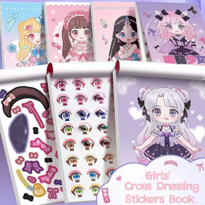 Girls Cross Dressing Stickers Book DIY Dress Up Girly Princess Puzzle Games Toys Ever-changing Princess Makeup Book