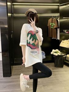 DVDK | Áo Thun Tay Ngắn In Trắng Dành Cho Phụ Nữ Phong Cách Thư Giãn Form Rộng