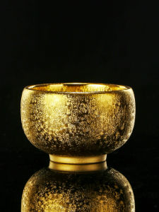 Master Handmade Gold-Vermeil Tea Cup Chawan Ceramic Tea Bowl Anti-Scalding Kiln-Varied Tien-Mu Bowl Vintage Chinese Style