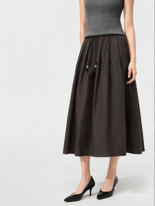 Purcotton | Summer Office Versatile High-waist A-line Midi Skirt Brown