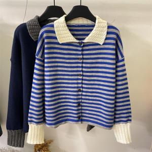 Áo Khoác Len Cardigan Dài Tay Thời Trang Thiết Kế Cổ Bẻ Đơn Nút Sọc Thường Ngày Đa Năng Thời Trang Thu Đông 2025 Cho Nữ