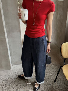 LDOO SHOP Silk Wool Short Sleeve T-Shirt round Neck Slim Fit Naked Sensation High Elasticity Slimming Womens Summer Top