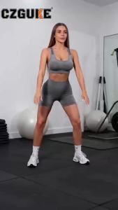 Czguke tập luyện trang phục cho phụ nữ 2 mảnh axit rửa cao eo mông nâng quần short Crop Top tập thể dục