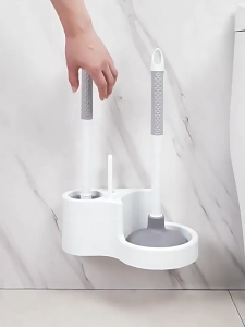 4‑In‑1 Bathroom Toilet Cleaning Kit Wall‑Mount & Floor‑Stand Brush Plunger Gap‑Brush Hair‑Clip Set