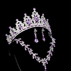 O-New 3pcs Crystal Jewelry Set Bridal Tiara Crown Earrings Necklace For Women Girls Jeweled Wedding