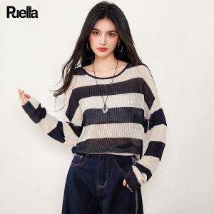 Puella | Casual Loose Drop Shoulder Sleeve Knit Sweater with Lace-up Stripes