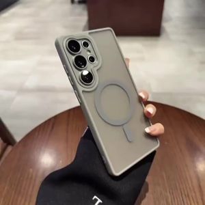 With Lens Films Magsafe Magnetic Matte Anti-fingerprint Anti-fall Phone Case For Samsung Galaxy A56 A55 A36 A35 A17 A16 A15 5G + S25 S24 FE S23 S22 Ultra Wireless Charging Frosted Silicone Soft Edge Shockproof Phone Cover With Glass Camera Protector
