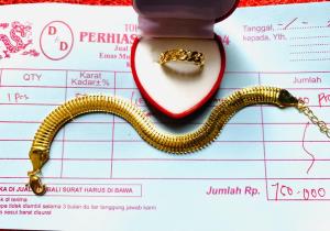 {D&D.04}GELANG LIPAN DAN CINCIN RANTAI 10GRAM EMAS24K 1 SET SUDAH FREE SURAT.