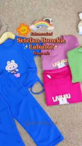 Setelan Labubu Viral Anak Perempuan Celana Cargo 1-6thn Tahun Bahan Knit