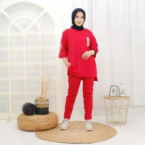 Mokuma-Setelan Celana Wanita Oversize Terbaru 2024 Pinixxo Warna Merah Pekat