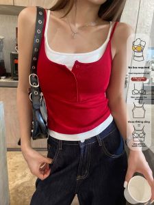 QIAOCHENXIAN | Spring/Summer Red Padded Large Size Off-Shoulder Camisole