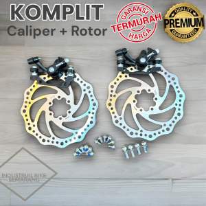 ( KOMPLIT + ROTOR ) TREX Sepasang Rem Cakram Sepeda Kaliper Caliper Discbrake Disc Brake Piringan Rem Cakram MTB Gunung Seli Lipat