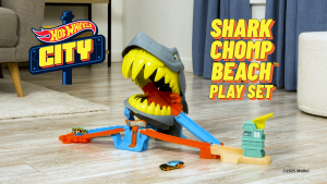 Hot Wheels City Shark Chomp Beach Playset & 1:64 Scale Die-Cast Toy Car Big Win Moment
