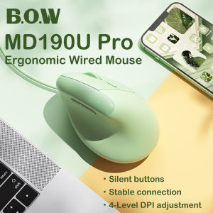 B.O.W | BOW M190U Pro Ergonomic Wired Mouse USB Corded Mice 1600DPI Silent Click Comfortable For PC Laptop Desktop Office Work