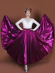 Womens National Dance Performance Skirt with Gold Thread Xinjiang Dance Half Skirt Large Swing Ethnic Style Square Dance