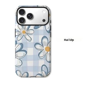 Ốp Điện Thoại iPhone Gingham Daisy Hai Lớp Chống Sốc Chống Xước Chất Liệu PC Mềm + TPU Tương Thích Với Nhiều Mẫu Máy