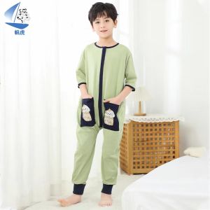 Pure Cotton One-Piece Sleepwear for Boys And Girls Childrens Home Clothes Anti-Kick Cartoon Sleep Bag Moisture-Wicking And Breathable
