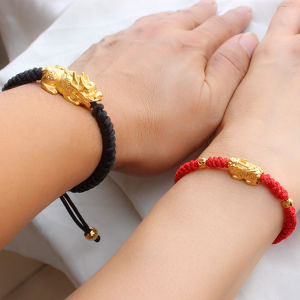 Gold Plated Xi Wang Bracelet Hand Woven Red String Couple Gifts Lucky Charm Mens Style Retro Fashion Jewelry Accessories