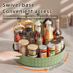 XMSJ | 360 Degree Rotating Lazy Susan Turntable Spice Rack Non-Slip Round Storage Tray Kitchen Cabinet Pantry Makeup Organizer Washable