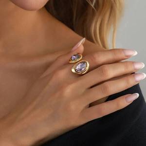 IngeSight.Z Luxury Exquisite Inlay Acrylic Rhinestone Ring for Women Romantic Gold Color Open Metal Rings Jewelry Steampunk Gift