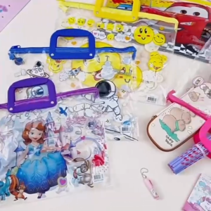 BIN LU Bag Envelope with Handle – Waterproof Plastic Envelope with Zipper. Cartoon Characters Clear Long Plastic Envelope With Handle Perfect for School Supplies Functions as File Organizer for Documents. Ideal for School & Office