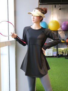 Loose Breathable Sports Blouse Womens Long Thigh-Length Yoga Clothing Top Casual Running Quick-Drying Workout Long Sleeve T-shirt