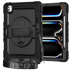 For iPad Air 13 Air 11 M2 M3 Multi-Functional Heavy Duty Rugged Shockproof Case with Adjustable Hand Strap Built-in Kickstand & Pencil Holder For iPad Pro11/Pro13/Air11/Air13 2024