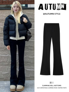 High Waist Fleece Lined Flared Pants Womens Black Casual Yoga Pants Spring Autumn Seasonal High Waist B Bell Bottom Trousers