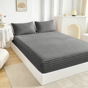 Premium Fitted Bedsheet Plain Rabbit Fleece Cadar Queen Single Bed Sheet Sarung Bantal Mattress Protector  床单