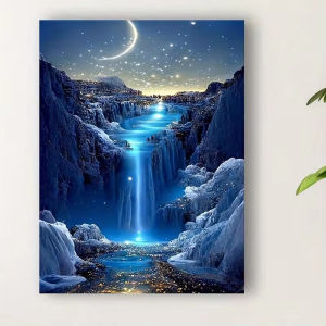 Vibrant Starry Night Waterfall Moonlit Landscape Jigsaw Puzzle 500/1000/1200/2000PCS Stress Relief Puzzle Wall Art Decor Gift