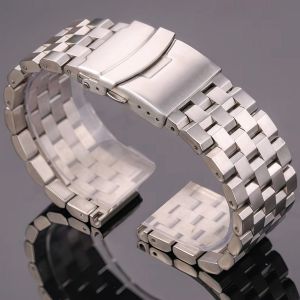 Solid Stainless Steel Watch Band Brushed Silver Strap 18mm 20mm 22mm 24mm Double Push Clasp Premium Heavy Duty Metal Bracelet